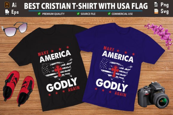 Christian T-Shirt Designs with Usa Flag Graphics