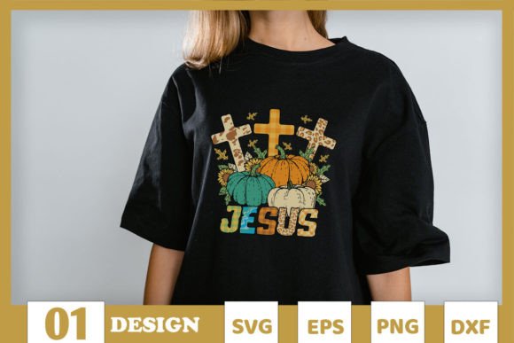 Jesus Crosses Fall Pumpkin Graphics & T-Shirt Designs
