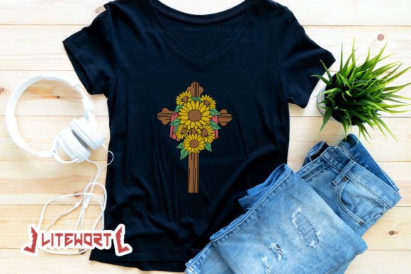 Sunflower Cross Christian SVG Graphics & T-Shirt Designs